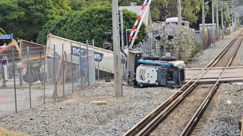 Watch the moment a Transperth train splits a truck in two at Guildford crossing